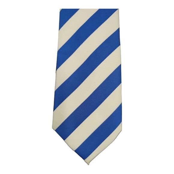 MEN'S ST. PATRICK  ROYAL/WHITE DIAGONAL STRIPE TIE AND POCKET SQUARE SET. - Picture 2 of 4